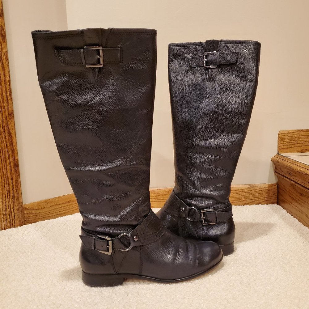 Enzo Angiolini Black Leather Knee High Riding Boots, Size 9.5M